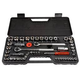 Stalwart Conjunto de soquetes de chave de 52 peças com caixa de ferramentas – 1/4, 3/8 e 1/2 – SAE e métrico