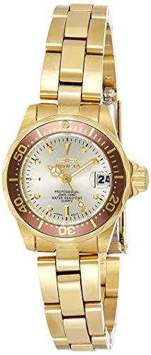 Invicta Relógio feminino 12527"Pro-Diver" de aço inoxidável banhado a ouro 18 k e pulseira com mostrador champanhe, Dourado, 23.5 mm, 12527