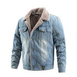 SevenDwarf Casaco de inverno masculino Jaqueta de inverno masculina com lapela Sherpa quente forrada de lã e grossa jeans jaqueta de caminhoneiro casacos