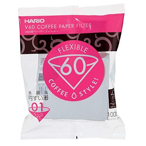 Filtro de Papel para Coador de Café V60, Tamanho 01, Pacote com 100 Hario, Branco