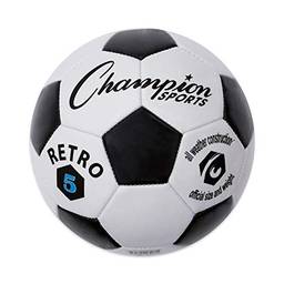 Champion Sports Bola de futebol retrô, tamanho 5, preto/branco