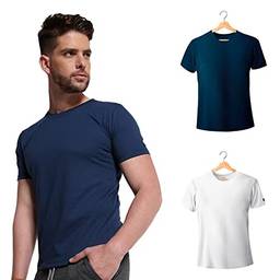 Kit com 2 Camisetas Premium Gola Redonda Slim Fit Branca e Azul - Polo Match (M)