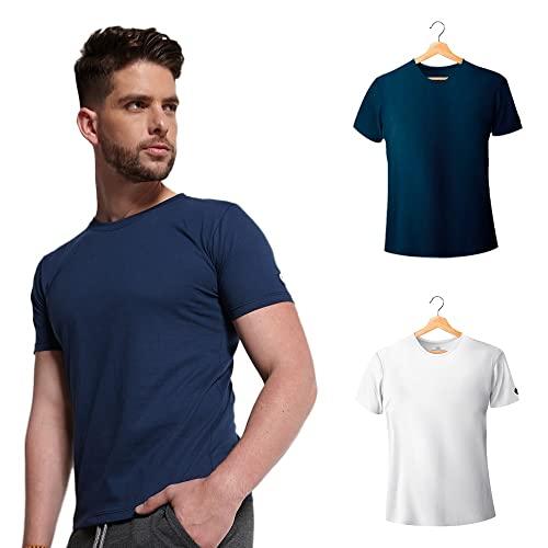 Kit com 2 Camisetas Premium Gola Redonda Slim Fit Branca e Azul - Polo Match (P)