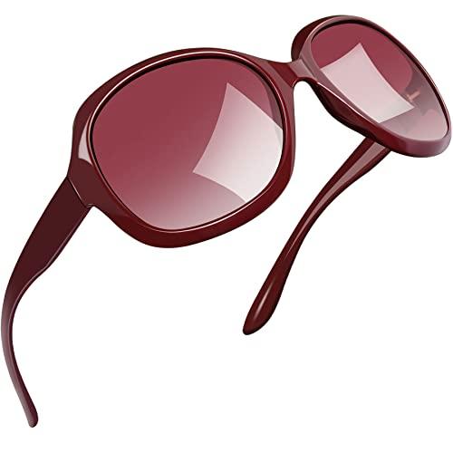 Óculos de Sol Feminino Polarizados Joopin Armação Grande óculos Escuros para Mulheres Vintage Senhoras Tons (Vinho Gradiente Vermelho)