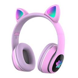 Fone de ouvido, Romacci L400 Over Ear Music Headset Glowing Cat Ear Headphones 7 cores Luzes de respiração Dobrável Wireless BT5.0 Fone de ouvido com microfone AUX IN TF Card MP3 Player para PC laptop