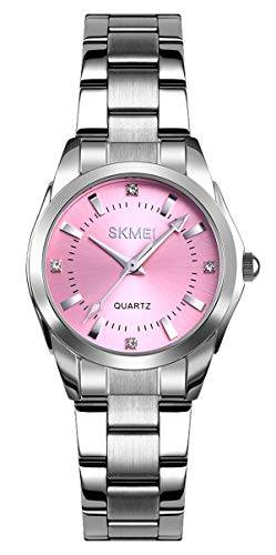 Relógios femininos de aço inoxidável pulseira analógica de quartzo simples de negócios relógio de pulso feminino, Esporte, rosa