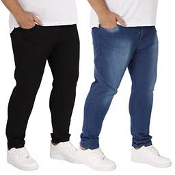 Kit 2 Calças Jeans Skinny Slim Masculina Plus Size (54, Preto/Médio)