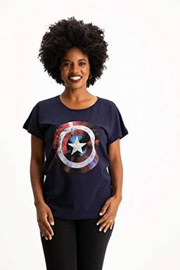 Camiseta Escudo Capitão América, Piticas, Feminino, Azul, BLP