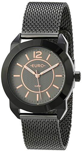 Kit Relógio Euro, Pulseira de Aço Inoxidável, Feminino Preto EU2036YLU/K4P + semi-joia