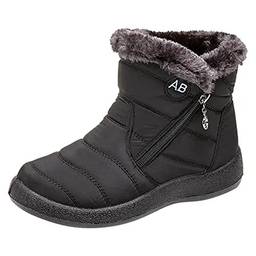 Hyranect Botas Femininas De Neve Inverno Impermeável, botas femininas grossas e quentes, pelúcia quente e calçados casuais sapatos impermeáveis ??ultraleves (Preto, 40)