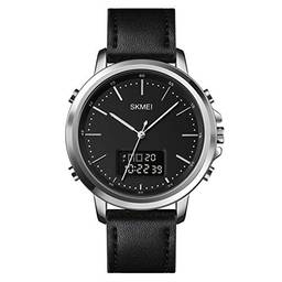 Romacci Relógio masculino, relógio digital analógico minimalista com alarme, cronômetro e retroiluminação LED pulseira de couro clássico relógio de pulso eletrônico