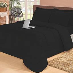 Jogo de cama Casal com edredom lençol fronha função cobre leito e cobertor (Preto)