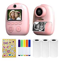 Bonnu D10 Câmera Instantânea Impressora Fotográfica 1080P HD Mini Câmera Digital para Crianças com LED Luz de Preenchimento Impressão Papel Adesivo Cor Lápis 8G TF Suporte para Cartão 10 vezes para Meninos