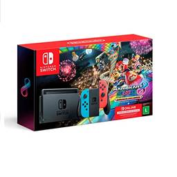 Console Nintendo Switch Azul e Vermelho + Joy-Con Neon + Mario Kart 8 Deluxe + 3 Meses de Assinatura Nintendo Switch Online