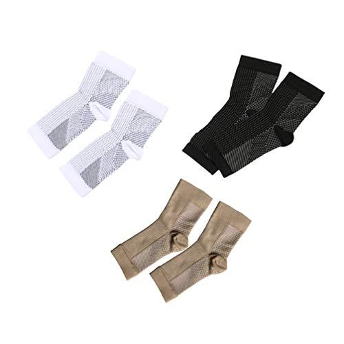 3 pares de meias de compressão para tornozelo com suporte de compressão para fascite plantar tamanho P M SUPVOX, Black White Skin Color, L/XL