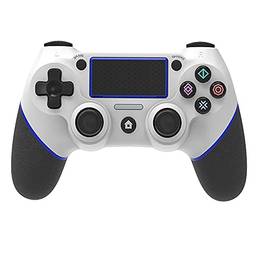 Gamepad de jogo BT sem fio com touchpad vibração 6 eixos Função de alça Ergonômica compatível com PS4 Host branco e azul