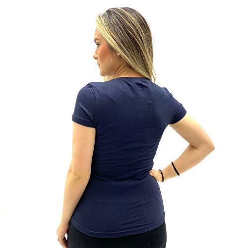 Blusa Feminina Básica Decote V Com Elastano Hering, Azul Escuro, XP