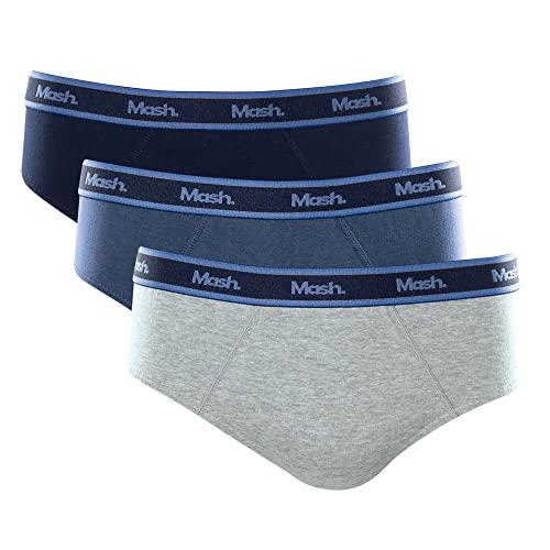 Kit 3 Cueca Slip Alg Elast Mash, Mash, Masculino, Azul Marinho/Azul Jeans Escuro/Cinza Mescla Claro, M