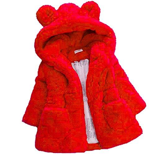 Casaco de pele sintética para meninas de 1 a 7 anos de inverno 2020 novo fleece quente para festa de concursos quente jaqueta de neve para bebês com capuz roupas infantis, Vermelho, 7