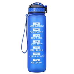 Eastdall Garrafa de água 1000ml com marcador de tempo Garrafa espova com canudo BPA GRÁTIS para academia de ginástica espova, camping ciclismo