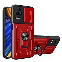 Capa para Xiaomi Poco F4 e Película de Vidro, Capa Sólida Proteja Câmera Slim Capa à Prova de Choque com Porta Cartão para Xiaomi Poco F4 (Vermelho)