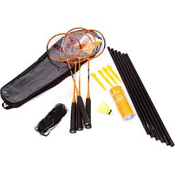Kit Badminton: 4 Raquetes 3 Petecas de Nylon Rede e Suporte Vollo Sports