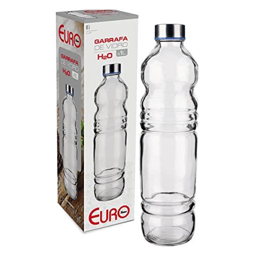 Garrafa 1 litro H2O de Vidro transparente, VDR7243, Euro Home