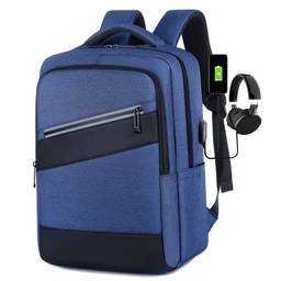 Mochila para laptop de viagem masculina com carregamento USB, impermeável, de grande capacidade, de náilon, bolsa escolar feminina, Azul