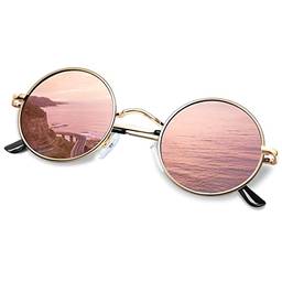 Óculos de sol redondo polarizados para mulheres e homens, óculos de sol John Lennon com armação de metal, óculos de sol hippie com proteção UV