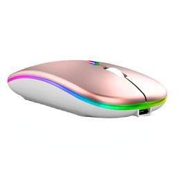 SZAMBIT Bluetooth sem fio com USB recarregável RGB Mouse BT5.2 para laptop PC Macbook Gaming Mouse 2.4GHz 1600DPI (Rosa Gold&BT)
