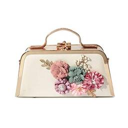 Bolsa de noite TENDYCOCO com alça superior e flor de pérola, elegante para mulheres, Bege, 24 x 12 x 6.5cm