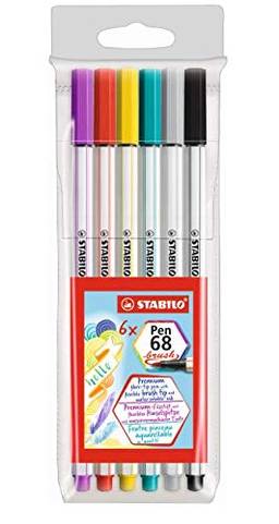 Caneta Stabilo Pen 68 Brush, Multicor, Estojo com 6 unidades