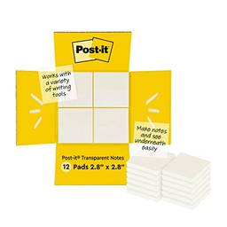 Post-it Notas adesivas transparentes, 7,6 x 7,6 cm, 12 blocos/pacote, 36 folhas/bloco, cola com segurança e remove de forma limpa