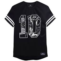 Camiseta preta Longline manga curta listrada Estampada Adamantiun 100% Algodão (P)