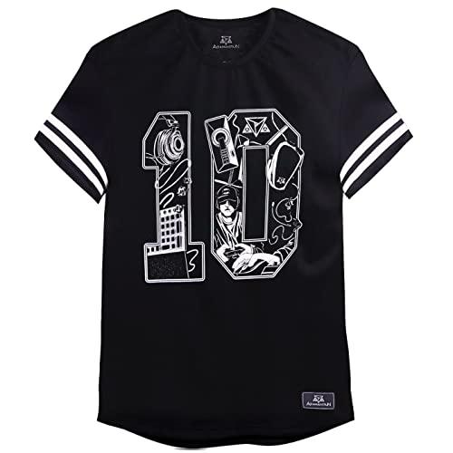 Camiseta preta Longline manga curta listrada Estampada Adamantiun 100% Algodão (G)