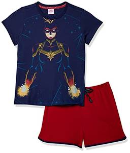 Conj. de Pijama Camiseta e Shorts, Meninas, Marvel, Azul/Vermelho, 4