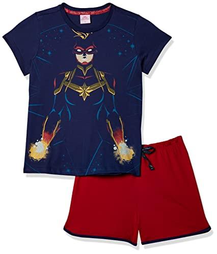Conj. de Pijama Camiseta e Shorts, Meninas, Marvel, Azul/Vermelho, 10