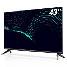 Smart TV LED 43" HQ Conversor Digital Externo 3 HDMI 2 USB WI-FI Android 11 Design Slim, PRETO