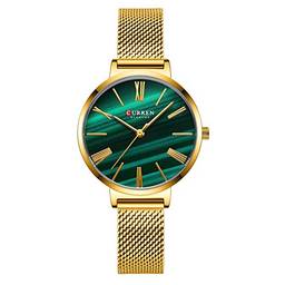 Tomshin Relógio feminino de quartzo, moda feminina, relógio de pulso analógico 3ATM impermeável clássico para mulheres com pulseira de malha de aço inoxidável