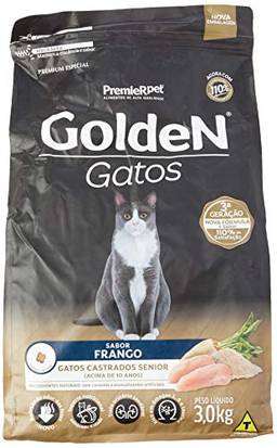 Ração Golden para Gatos Sênior Castrados sabor Frango - 3kg Premier Pet para Todas Todos os tamanhos de raça Idosos - Sabor Sem sabor