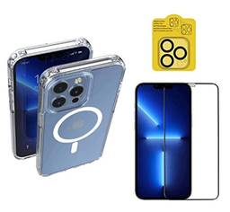 Capa Capinha Clear Case Compatível Com Magsafe Para iPhone 13, 13 Pro, 13 Pro Max + Película de Vidro 3D + Película de Câmera (iPhone 13 Pro Max (6.7))