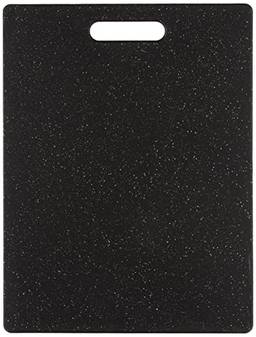 Dexas Tábua de corte Superboard com alça e pés antiderrapantes, 28 x 36,8 cm, cor de granito escuro com cantos pretos antiderrapantes