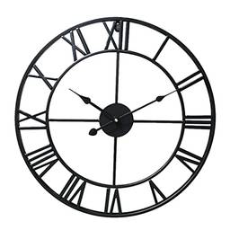 VOSAREA Relógio de parede decorativo grande com algarismos romanos europeus, relógio de parede de metal silencioso, operado por bateria, para casa, escritório, preto, 60 cm
