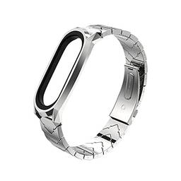 TwiHill A pulseira de metal é adequada para Mi Band 4/5/6. Pulseira de metal Mi Band 304 em aço inoxidável universal V, Banda Mi 4/5/6 Acessórios (Prata)