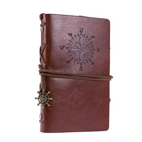 NUOBESTY Caderno de couro com pingentes, clássico, em relevo, vintage, náutico, espiral, caderno, diário de viagem, caderno, pequeno (marrom claro)
