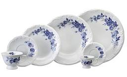 Serviço de Jantar, Chá e Café 42 Peças em Porcelana, Com Relevo Pomerode, Decoração Cora, Azul, Porcelana Schmidt