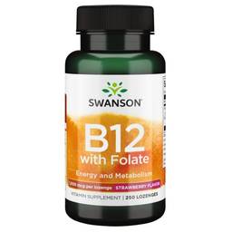 Vitamina B12 1000mcg Swanson 250 pastilhas Morango
