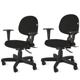 Kit de 2 Cadeiras de Escritório Executiva Ergonômica com braços N17 ABNT Tecido Preto - Qualiflex