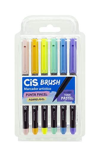 Marcador Artístico CIS Brush Estojo com 6 Cores Tons Pastel