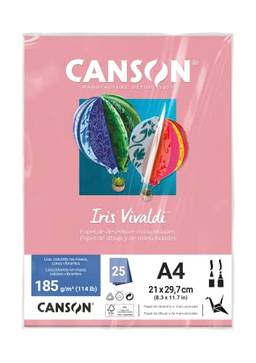 CANSON Iris Vivaldi, Papel Colorido A4 em Pacote de 25 Folhas Soltas, Gramatura 185 g/m², Cor Rosa Claro (10)